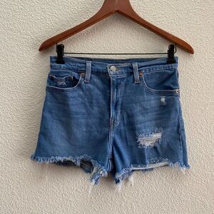 Levi's High Rise Distressed Raw Hem Denim Jean Shorts Medium Wash Festival 28